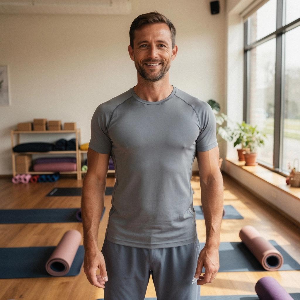 Mujer en una postura de yoga, estirando los brazos hacia arriba para mejorar la movilidad de los hombros.