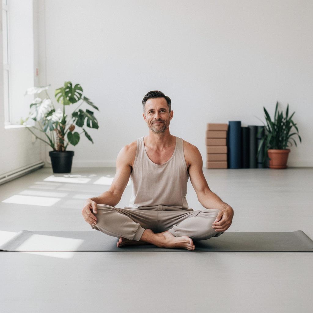 Escena de una clase de yoga al aire libre, con participantes trabajando en su flexibilidad de hombros.